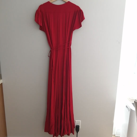 Reformation Orchid Front Tie Wrap Cutout Maxi Dress Red Flutter Sleeves Size 12 - Picture 4 of 17
